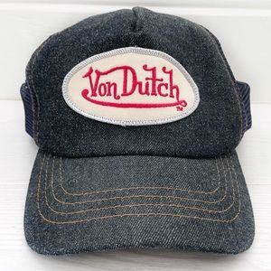 Von Dutch Denim Jean Trucker SnapBack Hat Navy with White Label
